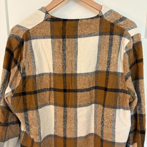 Women’s Plaid Khaki Crop Shacket Notch Collar Jacket Size XL New - Picture 8 of 10